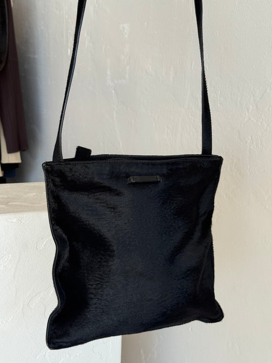 90s Prada Black Pony Hair Crossbody Bag