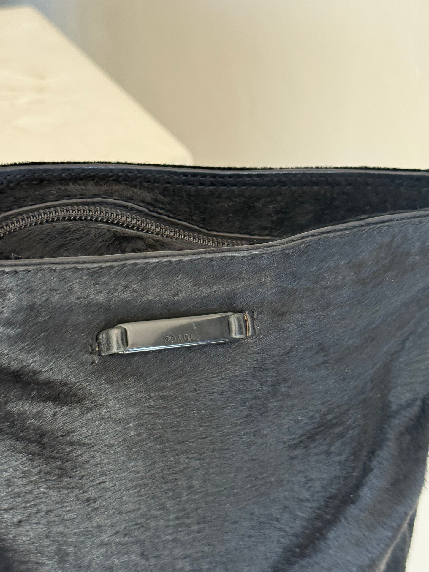 90s Prada Black Pony Hair Crossbody Bag