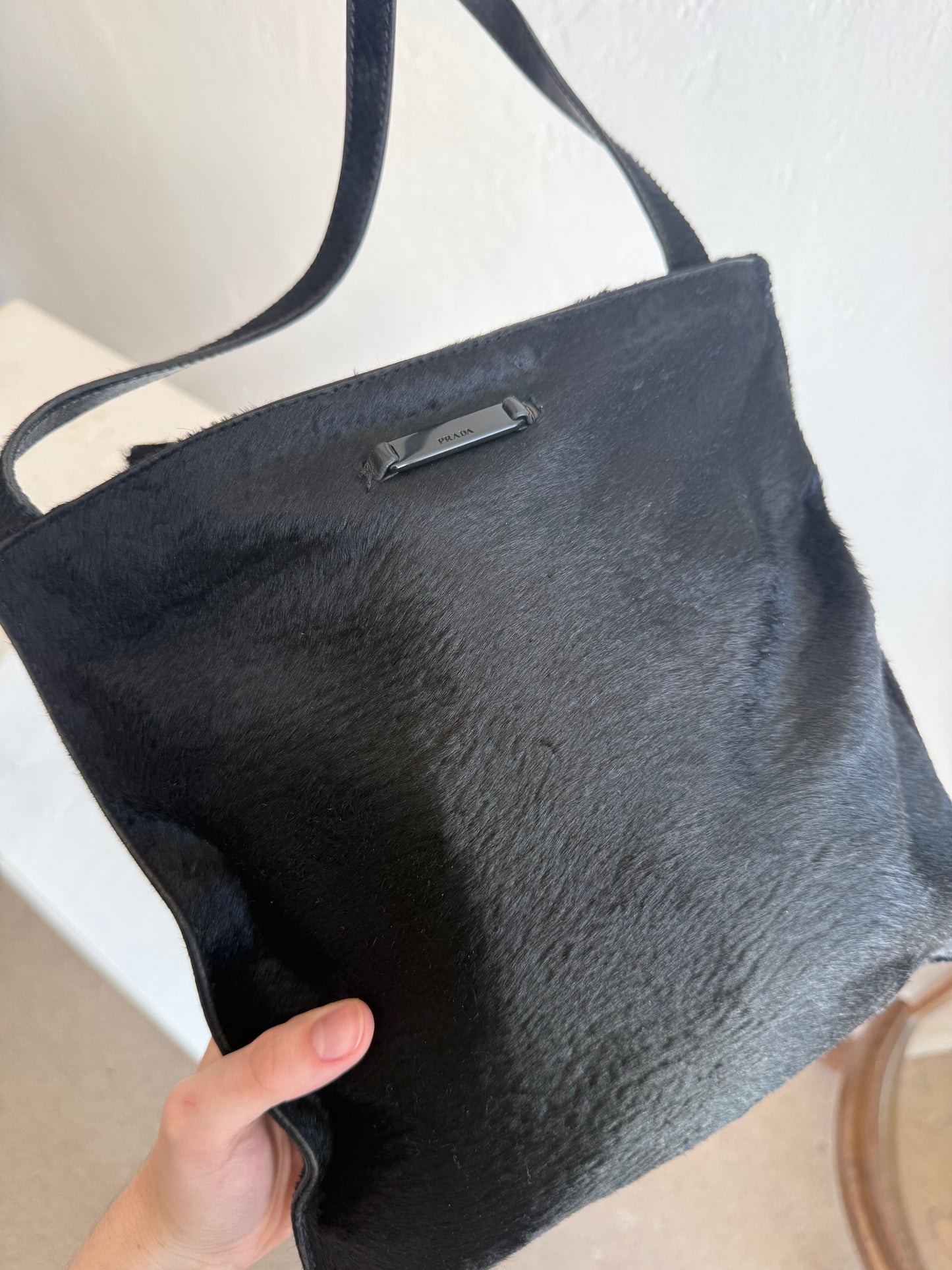 90s Prada Black Pony Hair Crossbody Bag