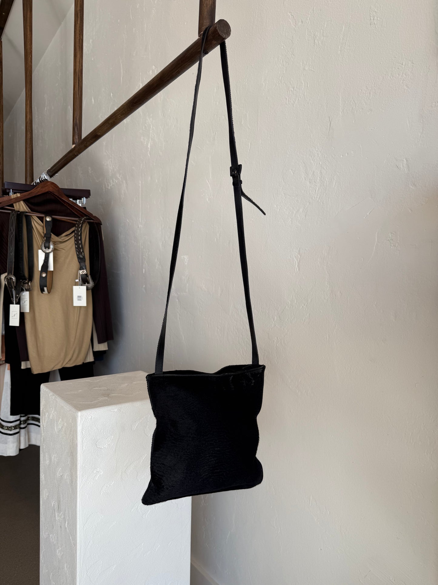 90s Prada Black Pony Hair Crossbody Bag