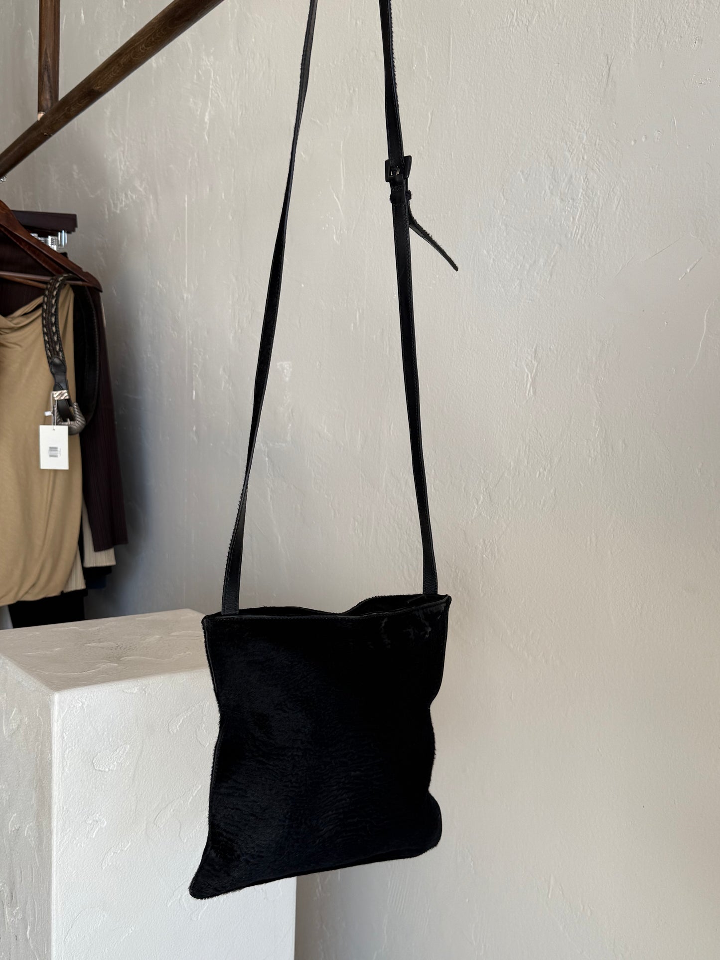 90s Prada Black Pony Hair Crossbody Bag