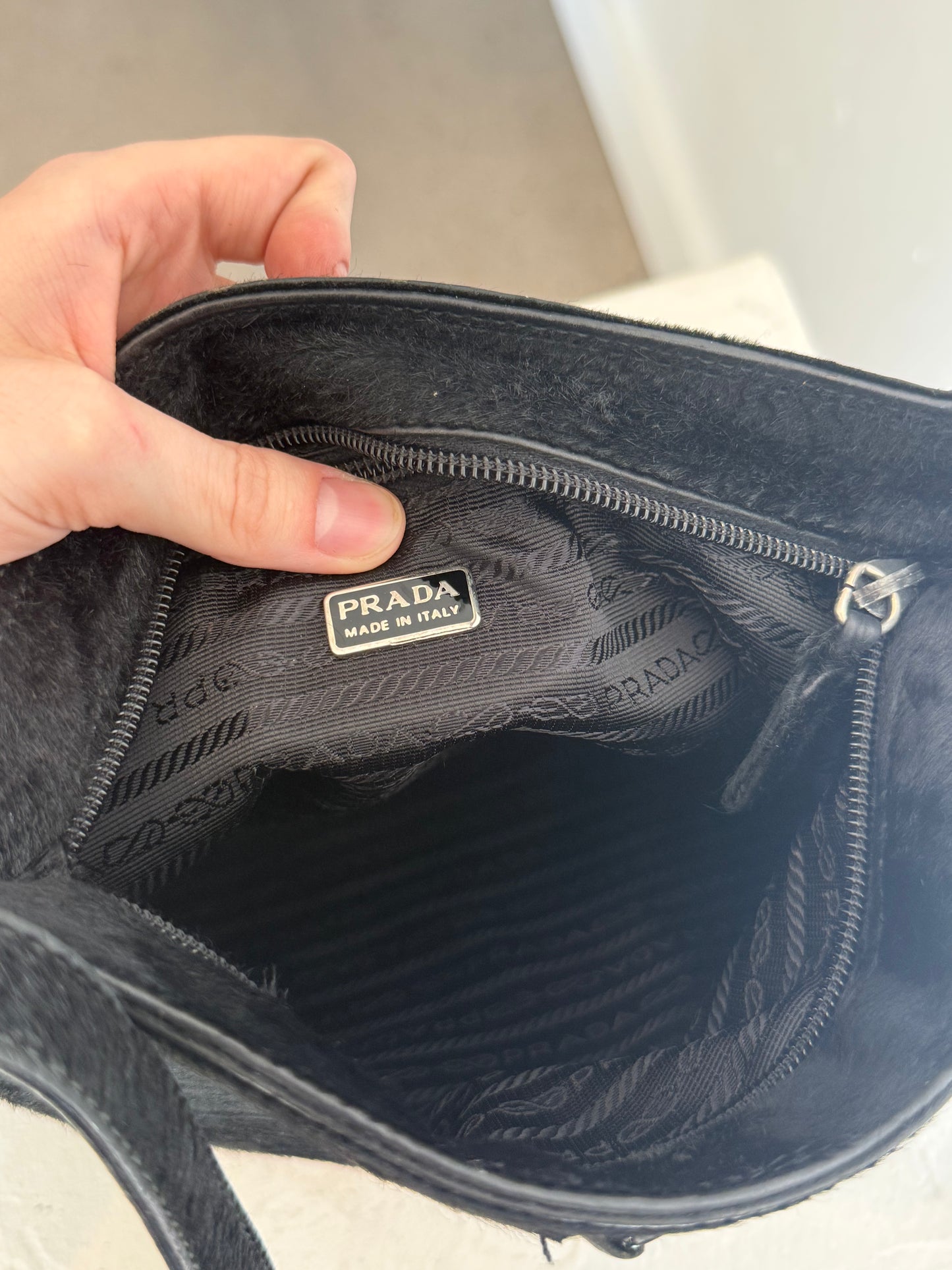 90s Prada Black Pony Hair Crossbody Bag