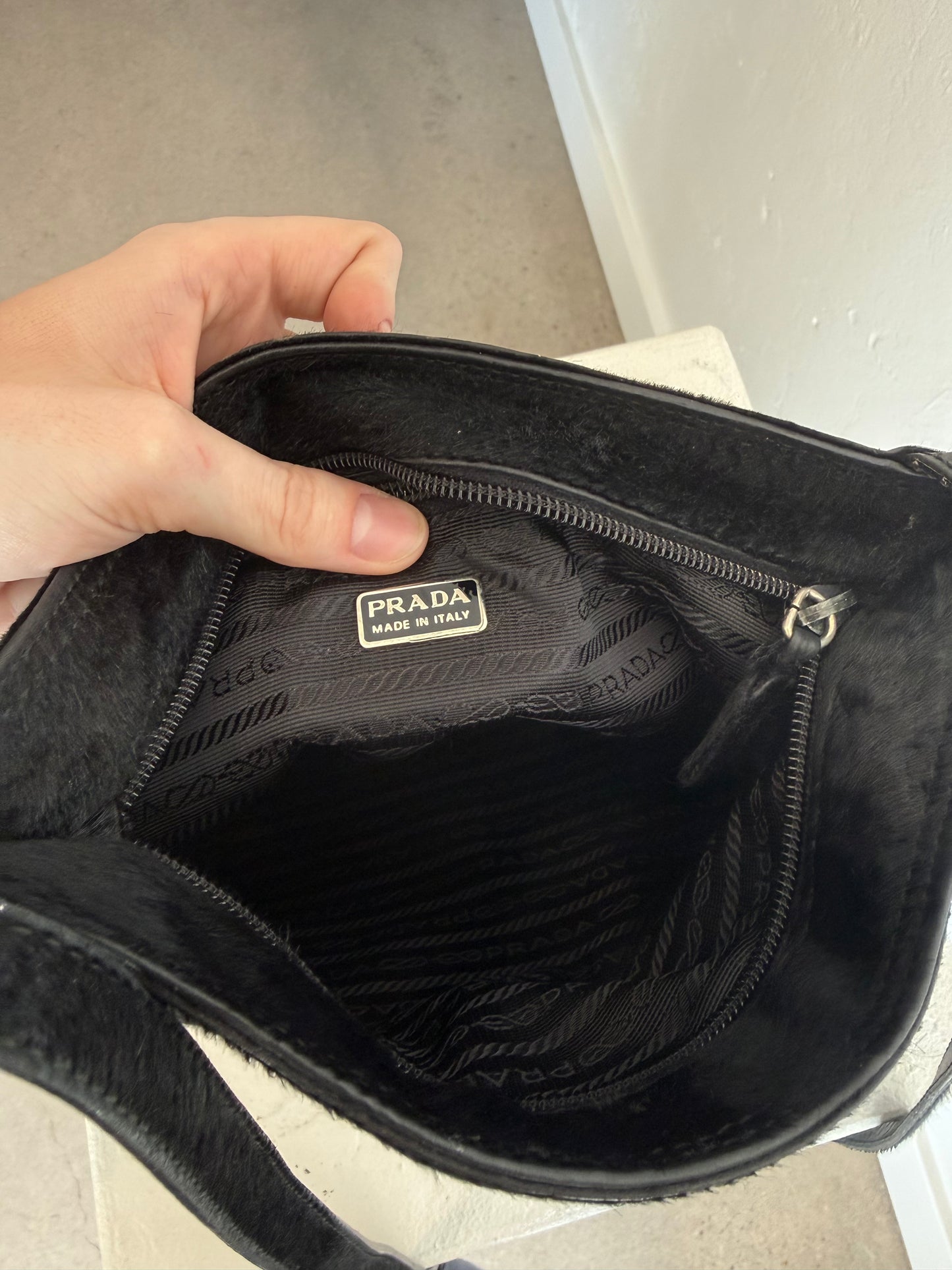90s Prada Black Pony Hair Crossbody Bag