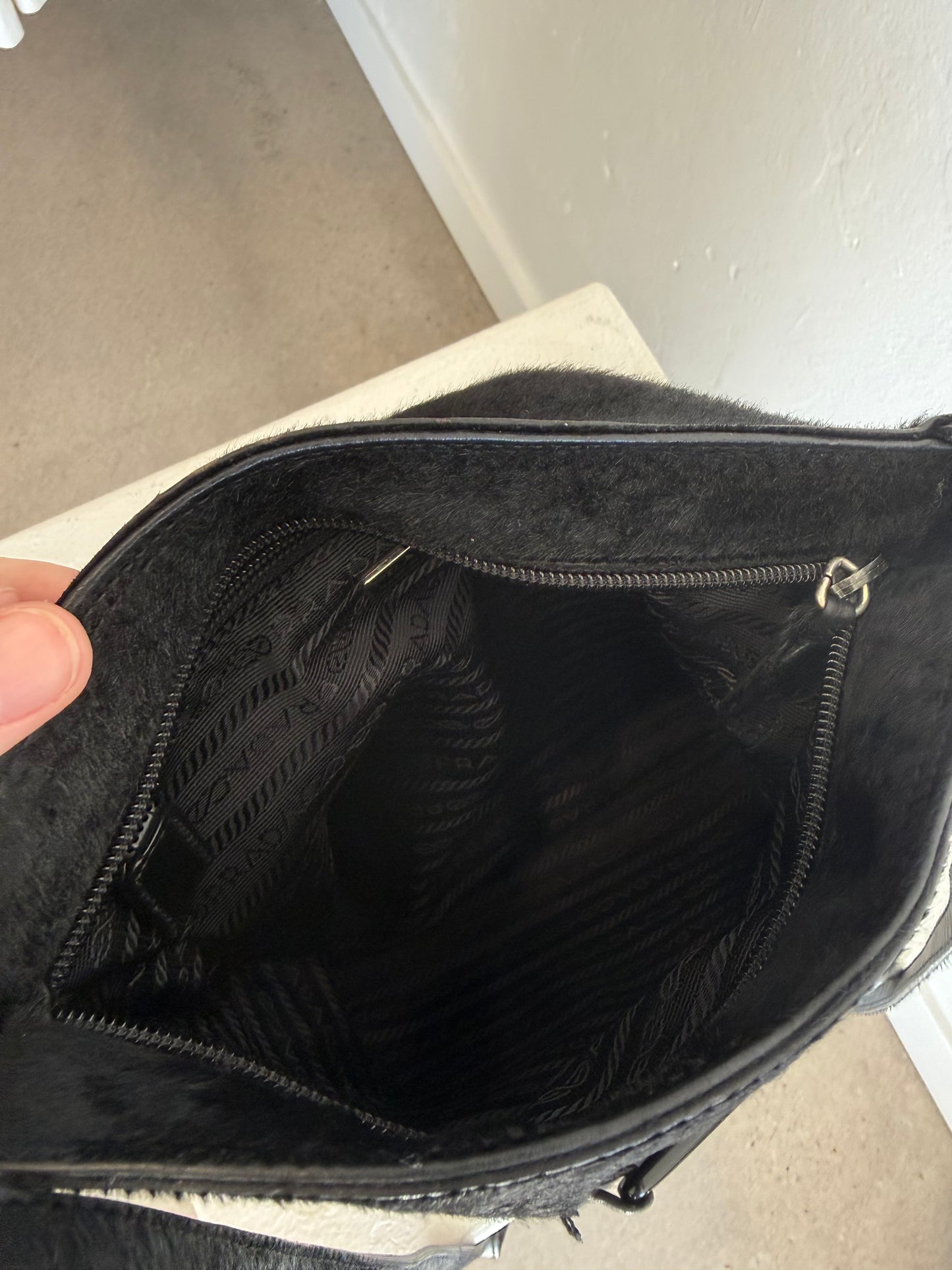 90s Prada Black Pony Hair Crossbody Bag