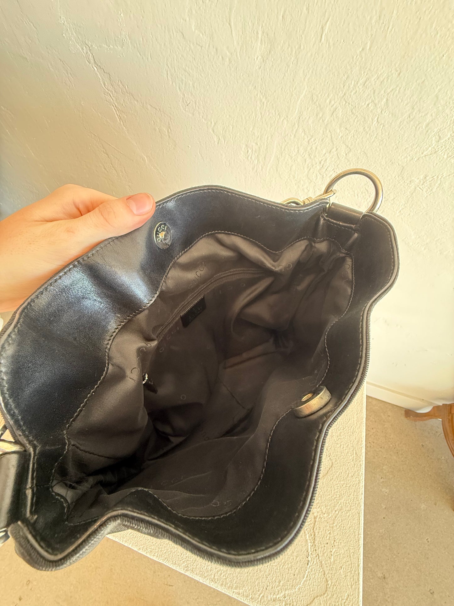 Vintage Gucci Black Nylon Hobo Bag with Bamboo Handle