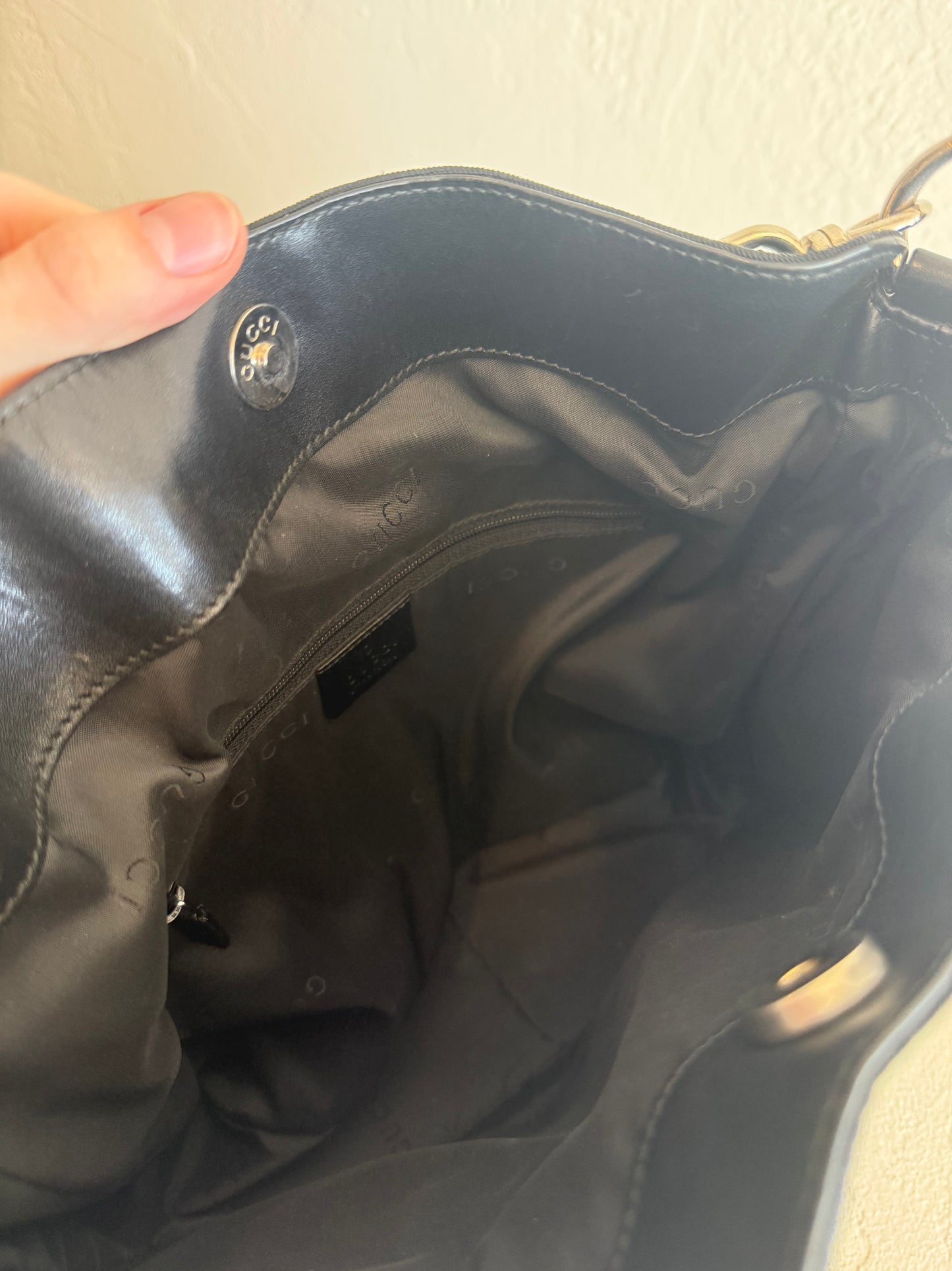 Vintage Gucci Black Nylon Hobo Bag with Bamboo Handle