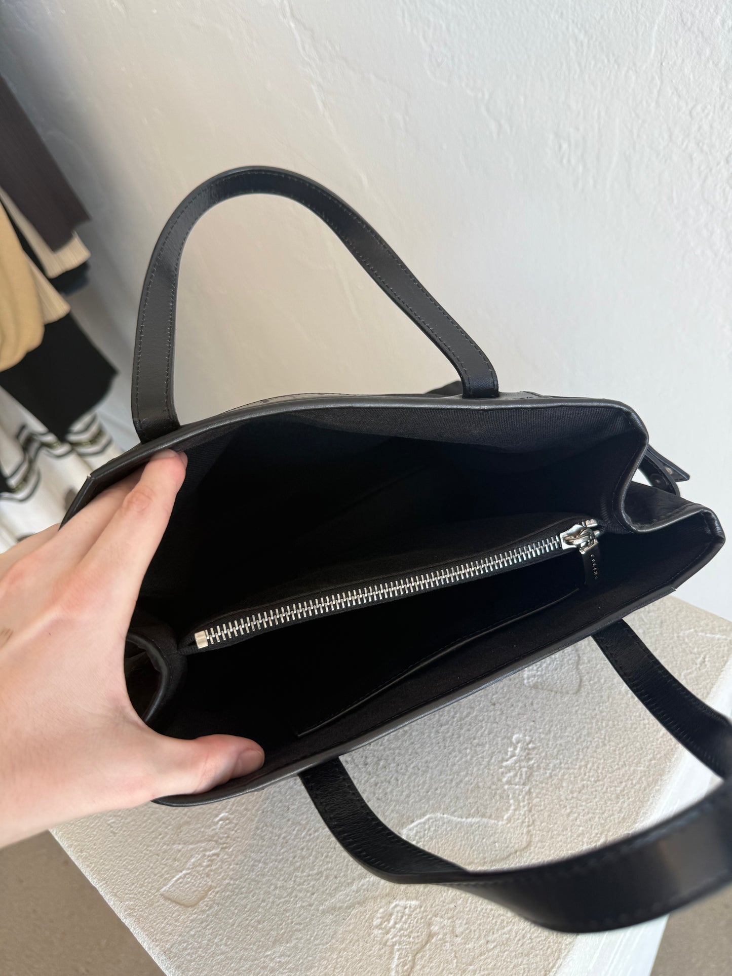 Vintage Céline Black Monogram Canvas Handle Bag with Leather Trim
