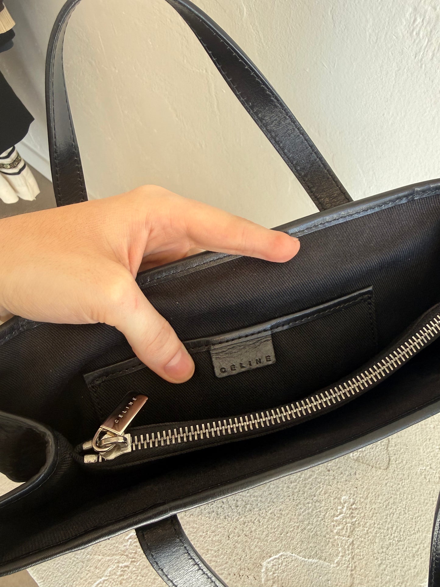 Vintage Céline Black Monogram Canvas Handle Bag with Leather Trim