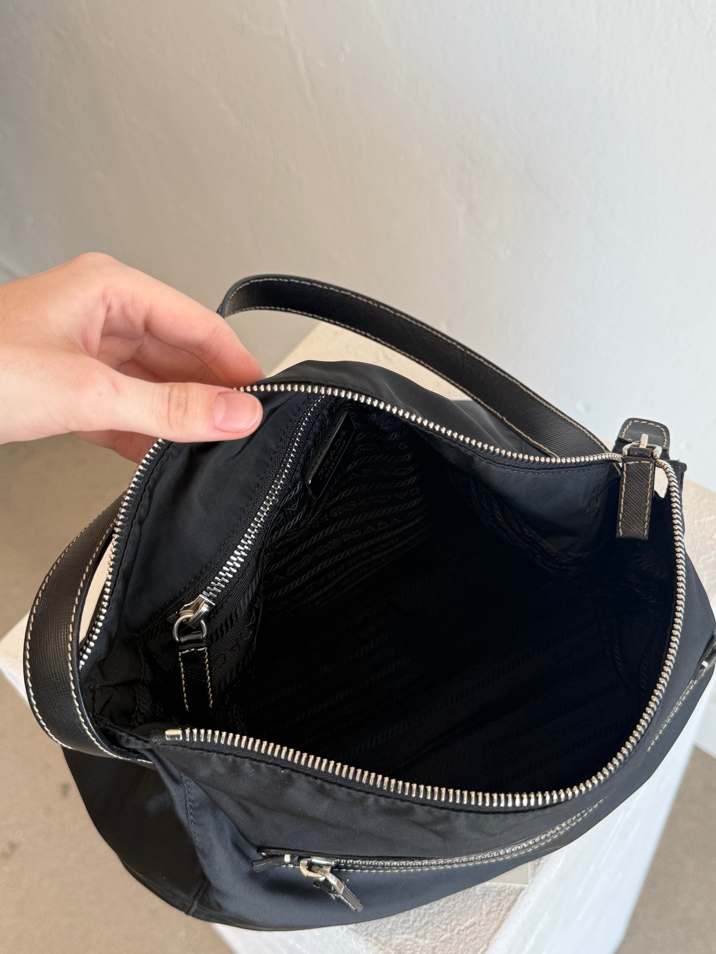 Prada Black Nylon Hobo Bag